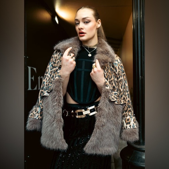 Kate Hewko Leopard Sequin Faux Fur Jacket NWT - Picture 11 of 11